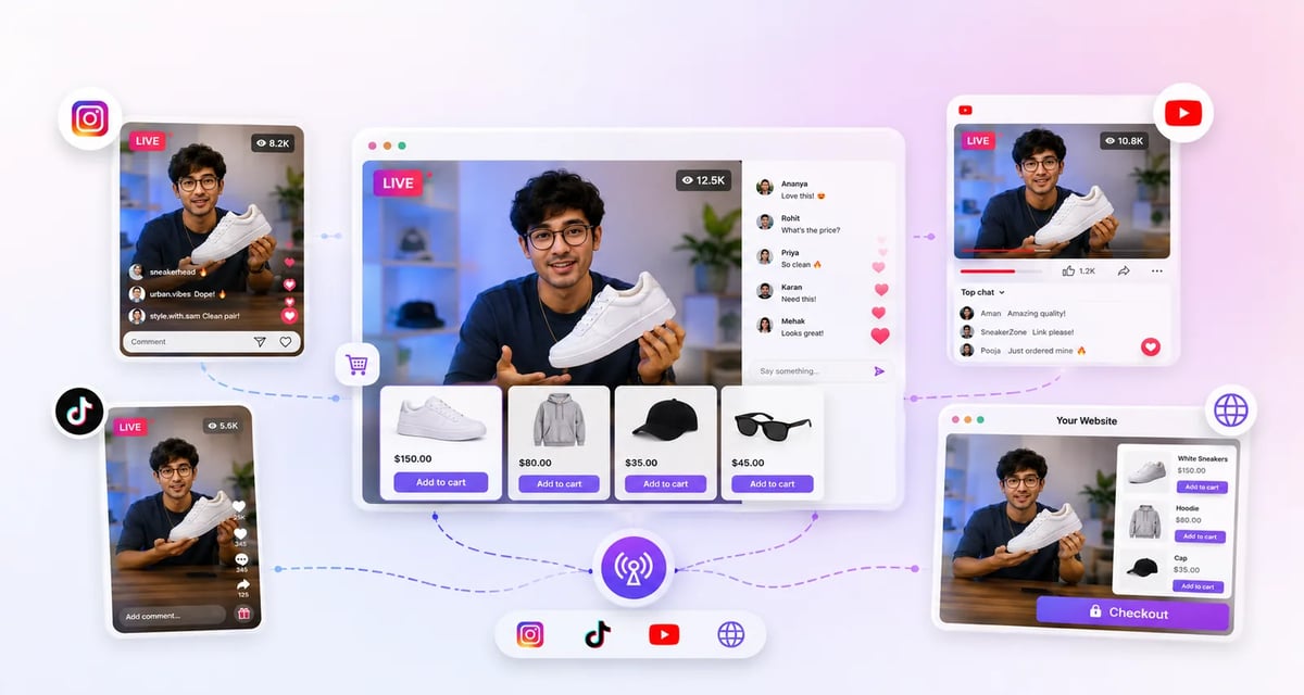 Multi Stream interface shown inside a SmartAds × Terrific video commerce experience
